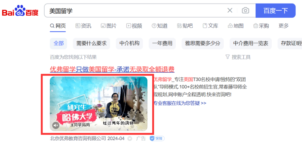 Baidu video and text ads